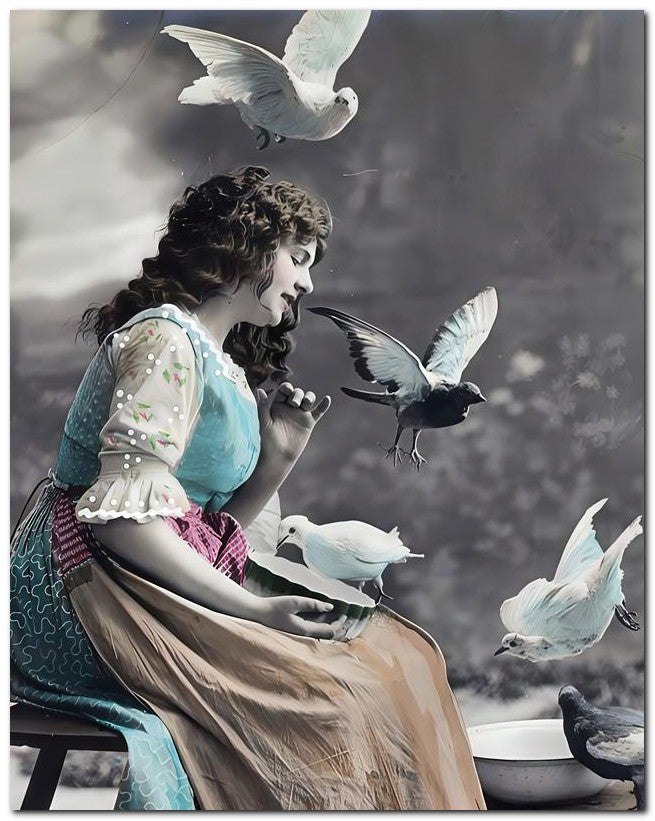French Belle Epoque Fashion Girl Feeds Birds 8x10 Photo Print 23052502923