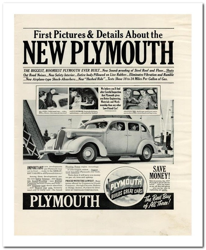 8x10 Vintage Ad 1936 New Plymouth 02062500017