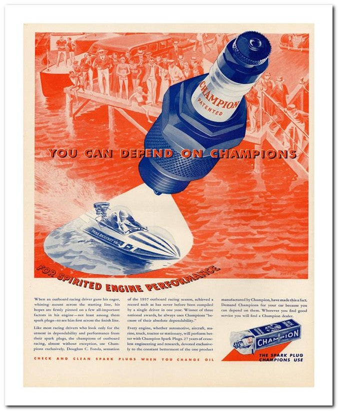 8x10 Vintage Ad 1938 You Can Depend On Champions 02062500024