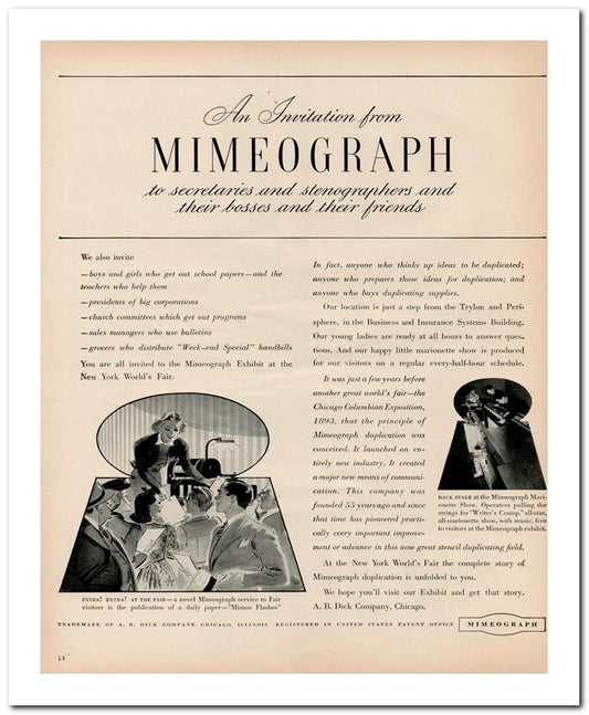8x10 Vintage Ad 1939 Mimeograph 02062500059