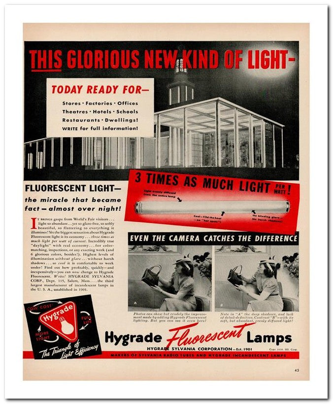 8x10 Vintage Ad 1939 This Glorious New Kind Of Light 02062500062