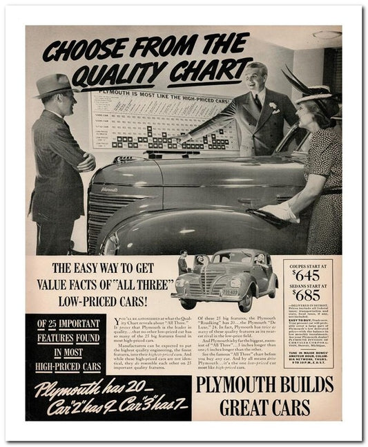 8x10 Vintage Ad 1939 Plymouth Builds 02062500071