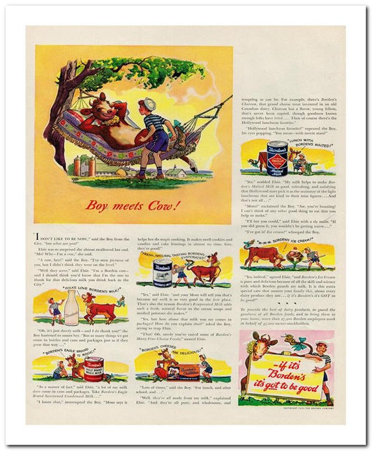 8x10 Vintage Ad 1939 Boy Meets Cow 02062500074