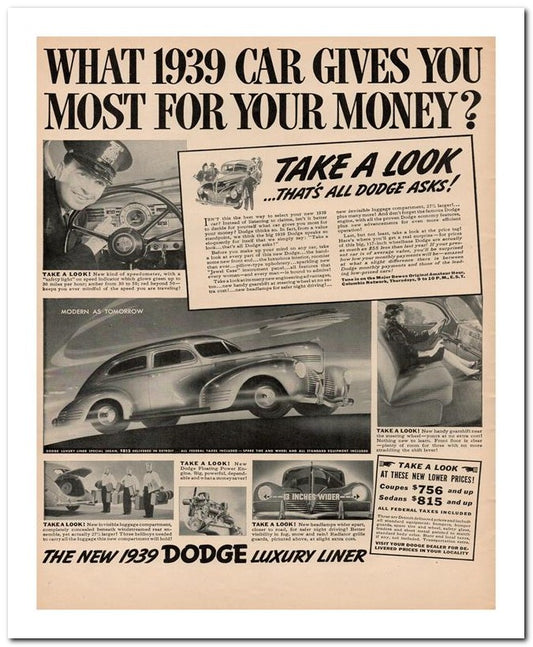 8x10 Vintage Ad 1939 Most For Your Money 02062500079