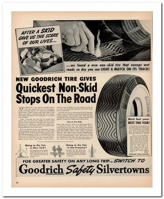 8x10 Vintage Ad 1939 Goodrich Safety Silvertowns 02062500080