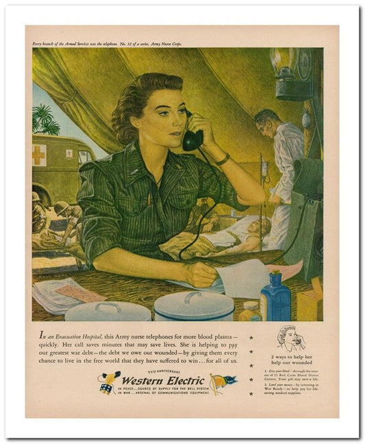 8x10 Vintage Ad 1944 An Evacuation Hospital This Army Nurse Tele 02062500119