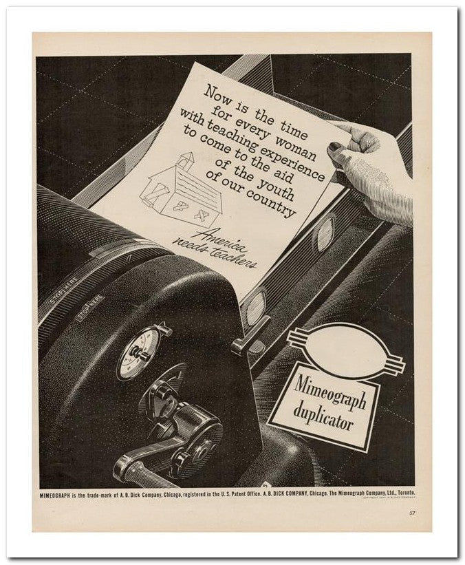 8x10 Vintage Ad 1944 Mimeograph Is The Trad E Mark Of A B Dick C 02062500163