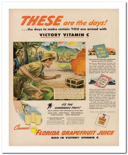 8x10 Vintage Ad 1944 Florida Grapefruit Juice 02062500224