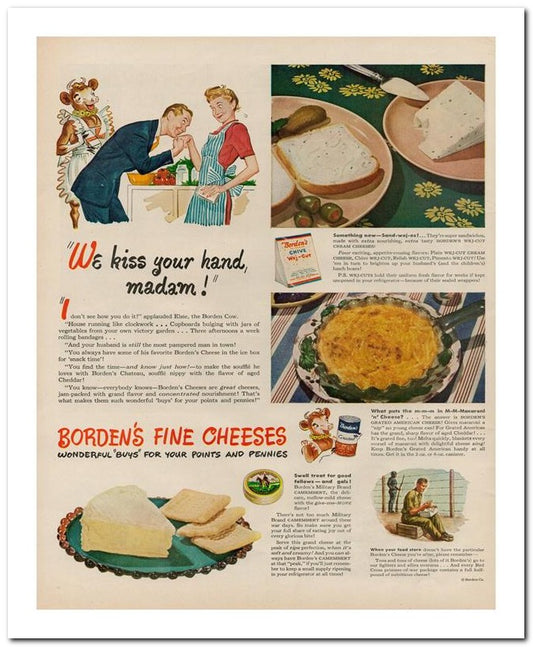 8x10 Vintage Ad 1944 Borden's Fine Cheeses 02062500261