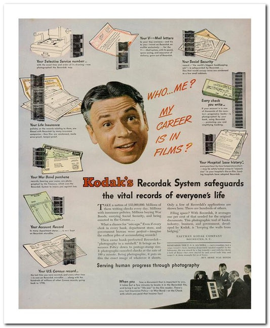 8x10 Vintage Ad 1944 Kodak's Recordak System Safeguards 02062500270