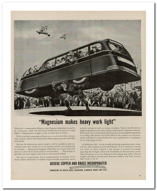 8x10 Vintage Ad 1944 Magnesium Makes Heavy Work Light 02062500298