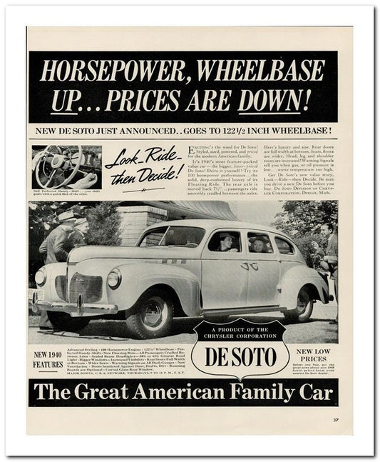 8x10 Vintage Ad 1939 Horsepower Wheelbase 02062500299