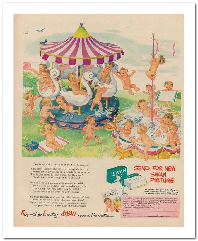 8x10 Vintage Ad 1945 Baby Mild For Everything Swan Is Pure As Fi 02062500535