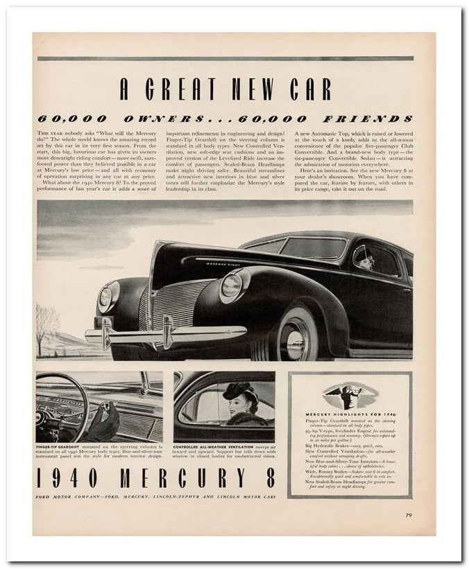 8x10 Vintage Ad 1940 Mercury 8 02062500541