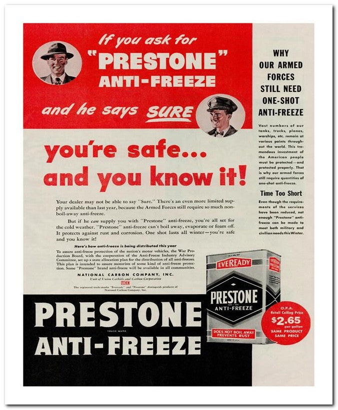 8x10 Vintage Ad 1945 Prestone 02062500643