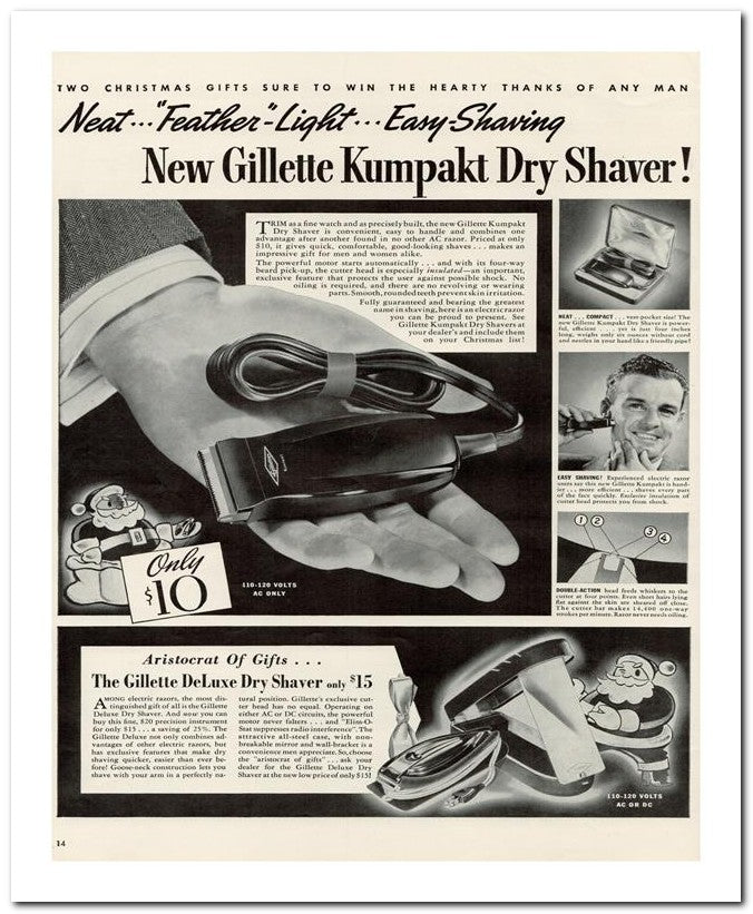 8x10 Vintage Ad 1939 New Gillette Kumpakt Dry Shaver 02062500673