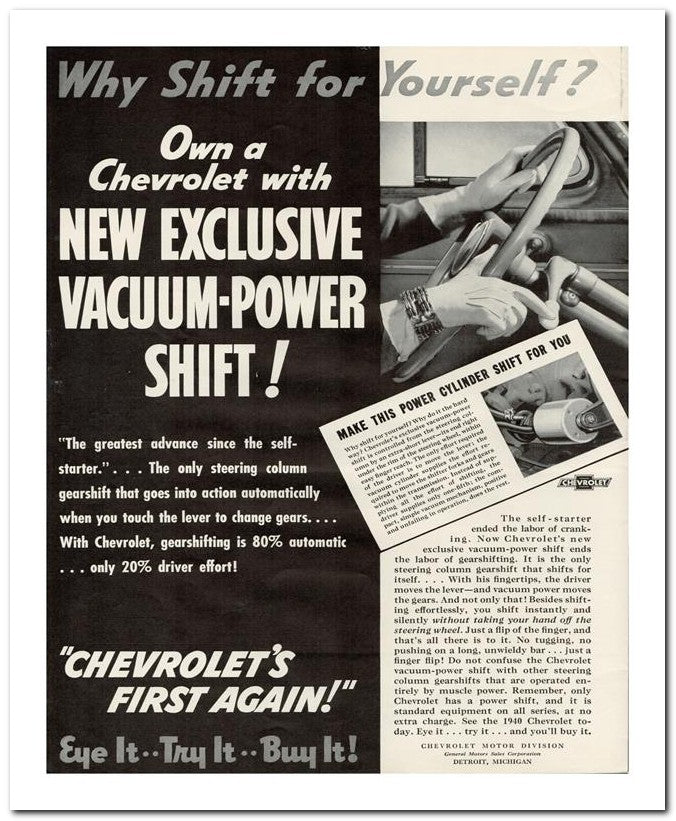 8x10 Vintage Ad 1939 Chevrolet Why Shift For Yourself 02062500695