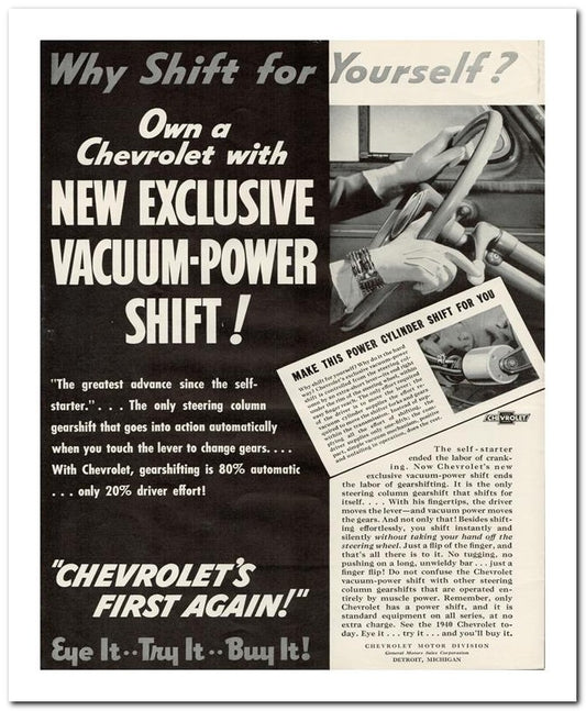 8x10 Vintage Ad 1939 Chevrolet Why Shift For Yourself 02062500695