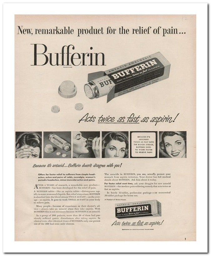 8x10 Vintage Ad 1948 Bufferin 02062500988