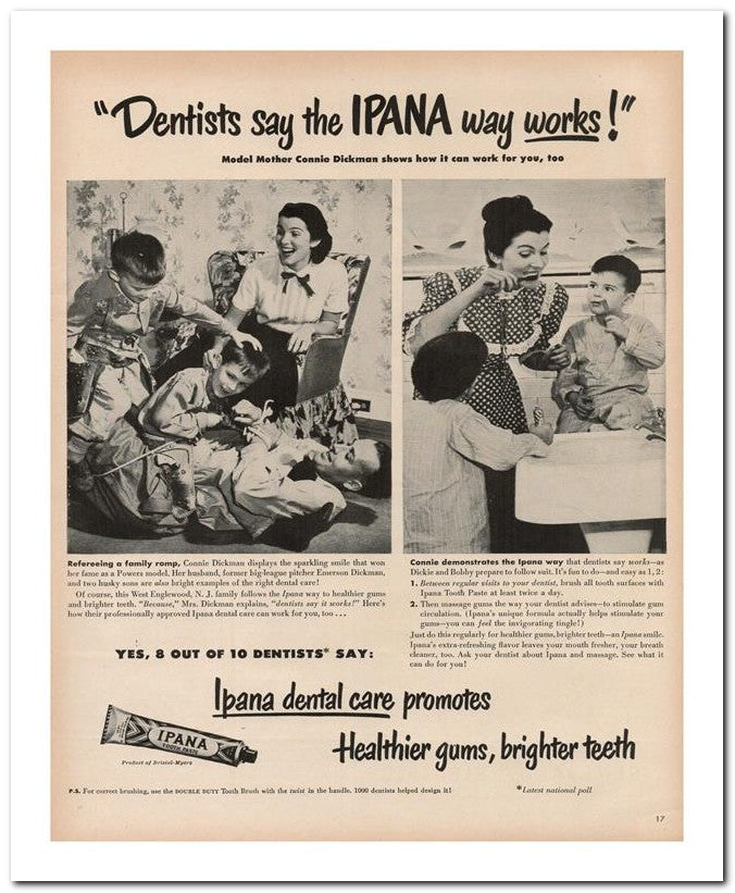 8x10 Vintage Ad 1948 Dentists Say The Ipana Way Works 02062501002
