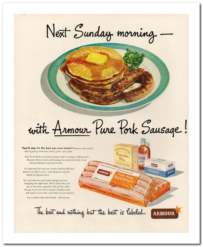 8x10 Vintage Ad 1950 With Armour Pure Pork Sausage 02062501233