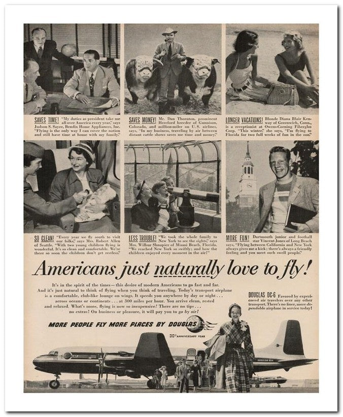 8x10 Vintage Ad 1950 Americans Just Naturally Love To Fly 02062501252