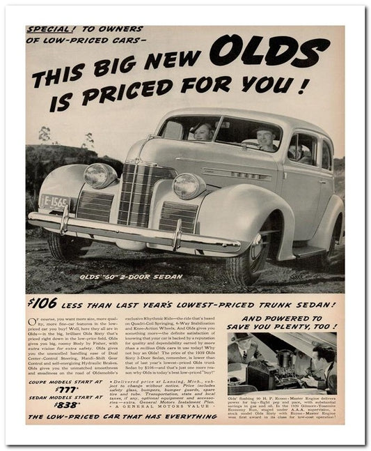 8x10 Vintage Ad 1939 Olds 02062501377