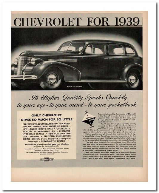 8x10 Vintage Ad 1939 Chevrolet For 1939 02062501421