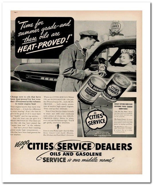 8x10 Vintage Ad 1939 16,000 Cities Service Dealers 02062501454