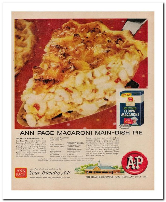 8x10 Vintage Ad 1960 Ann Page Macaroni Main Dish Pie 02062501703