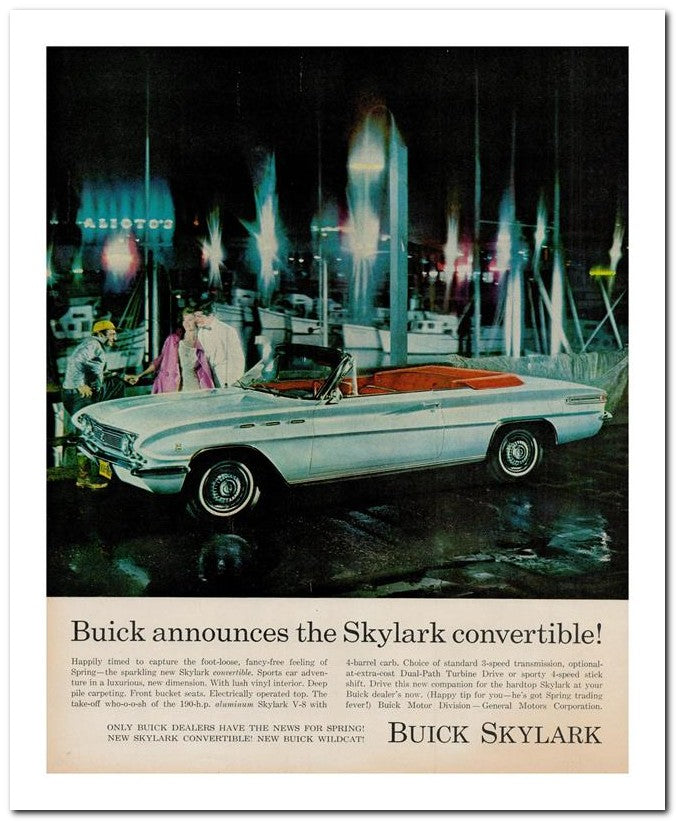 8x10 Vintage Ad 1962 Buick Announces The Skylark Convertible 02062501785
