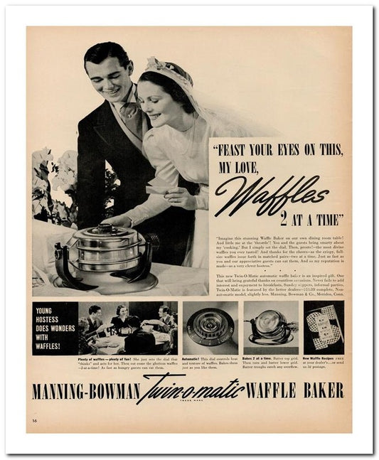8x10 Vintage Ad 1939 Manning Bowman Twin Omatic Waffle Baker 02062501795