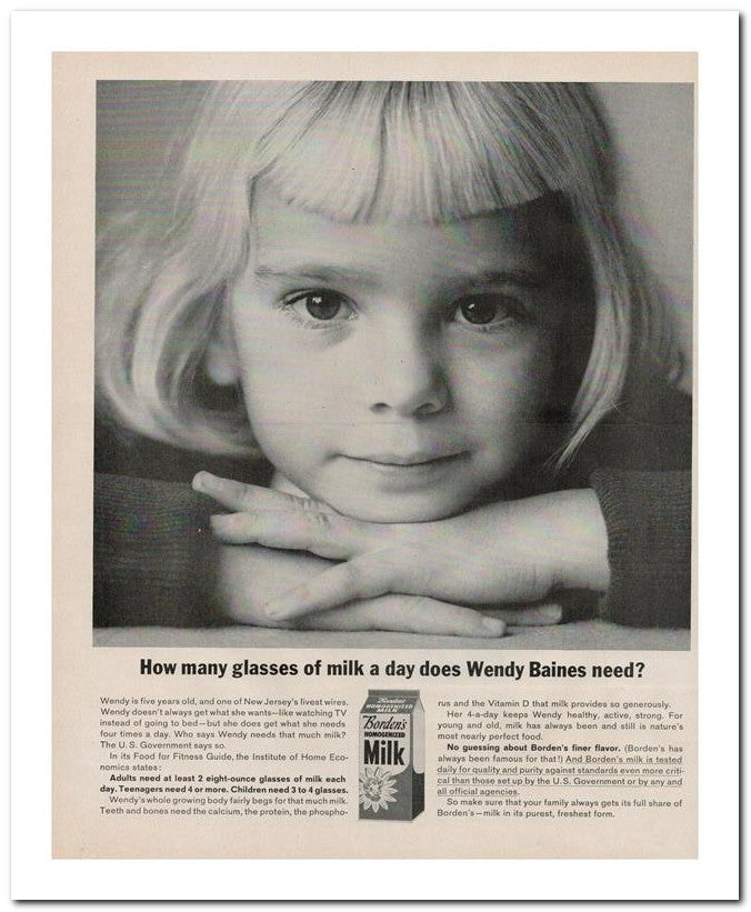 8x10 Vintage Ad 1963 How Many Glasses Of Milk A Day Does Wendy B 02062501836