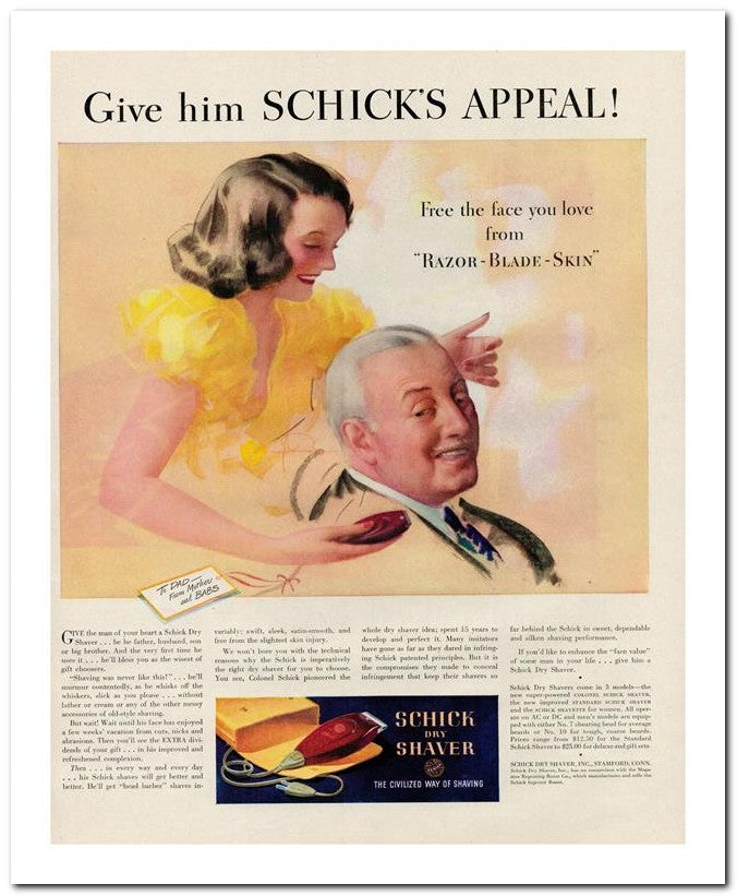 8x10 Vintage Ad 1939 Give Him Schick's Schick's Appeal 02062501982