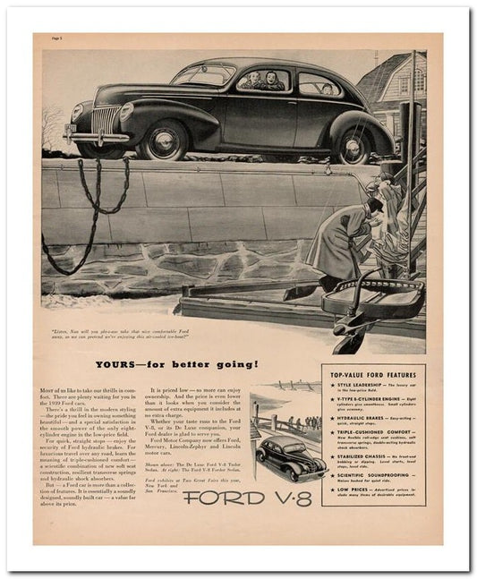 8x10 Vintage Ad 1939 Ford V 8 02062502026
