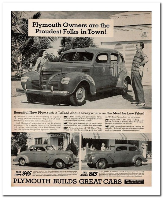 8x10 Vintage Ad 1939 Plymouth Builds Great Cars 02062502103