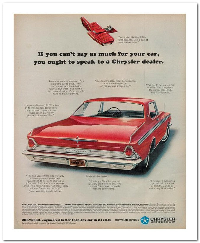 8x10 Vintage Ad 1964 You Ought To Speak To A Chrysler Dealer 02062502226