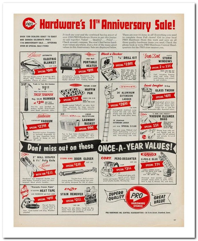 8x10 Vintage Ad 1965 Hardware's 11 Anniversary Sale 02062502247