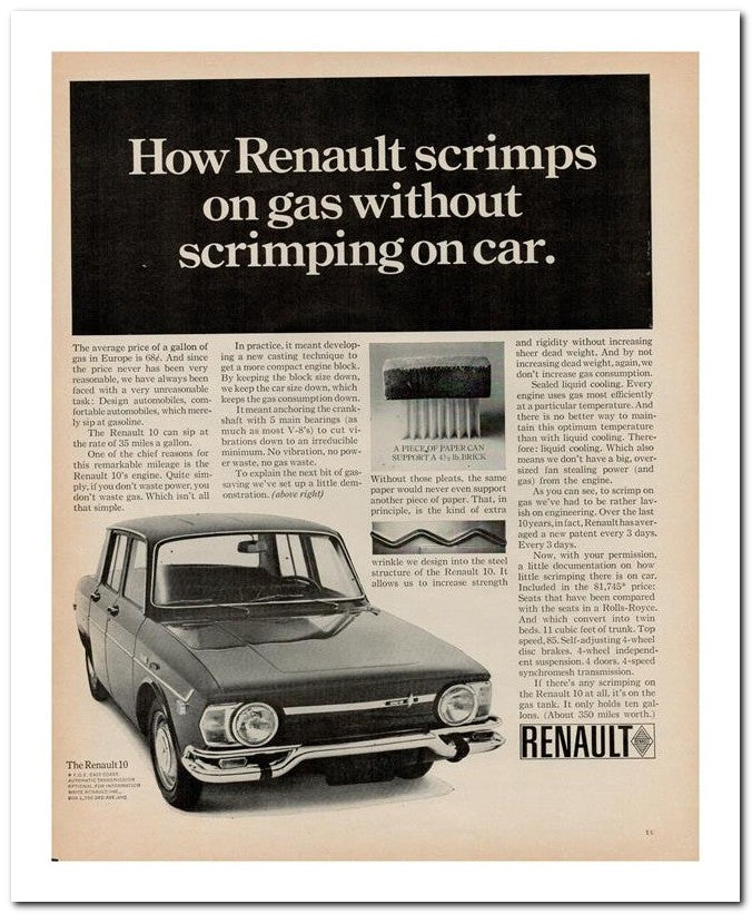 8x10 Vintage Ad 1968 How Renault Scrimps 02062502508