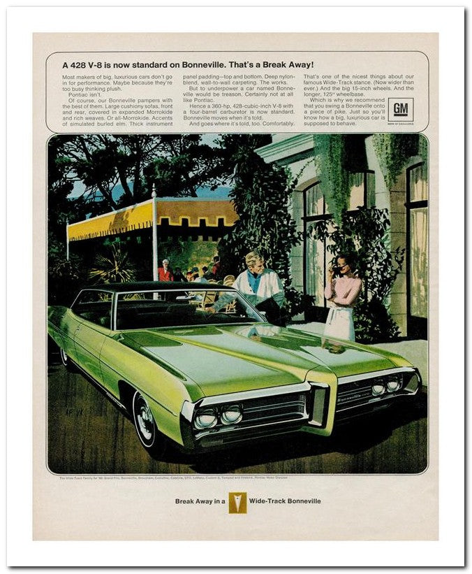 8x10 Vintage Ad 1969 A 428 V 8 Is Now Standard On Bonneville Tha 02062502542