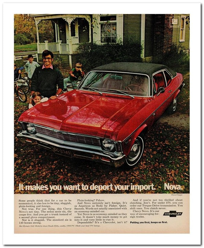 8x10 Vintage Ad 1969 It Makes You Want To Deport Your Import Nov 02062502544