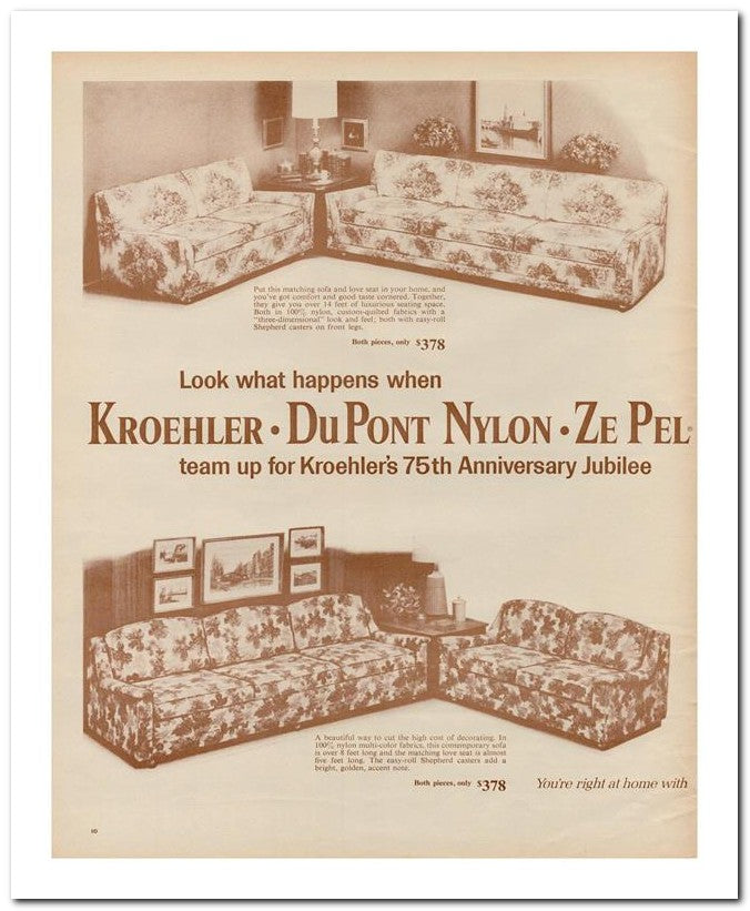 8x10 Vintage Ad 1969 Kroehler Dupont Nylon Ze Pel 02062502551