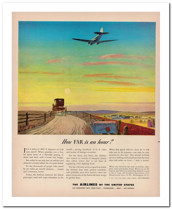 8x10 Vintage Ad 1943 How Far Is An Hour 02062502602