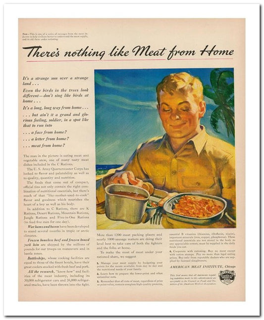 8x10 Vintage Ad 1943 There's Nothing Like Meat From Home 02062502606