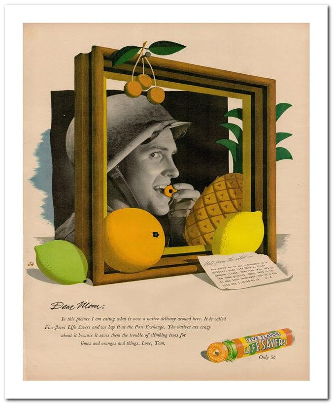 8x10 Vintage Ad 1944 Five Flavor Life Savers And We Buy It At Th 02062502681