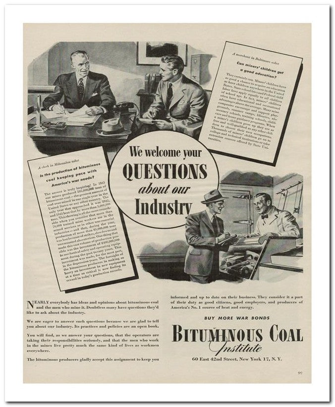 8x10 Vintage Ad 1944 Bituminous Coal 02062502697