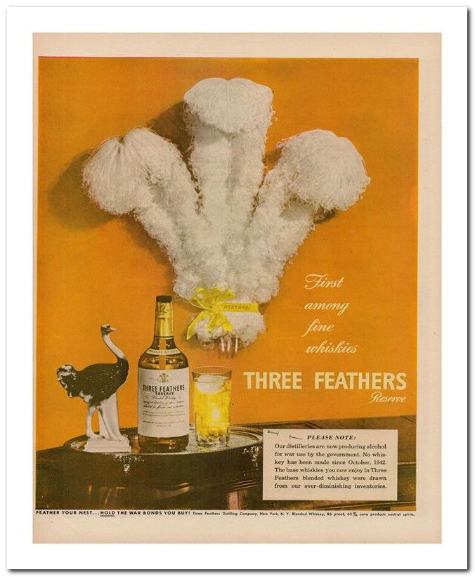 8x10 Vintage Ad 1944 Three Feathers 02062502803