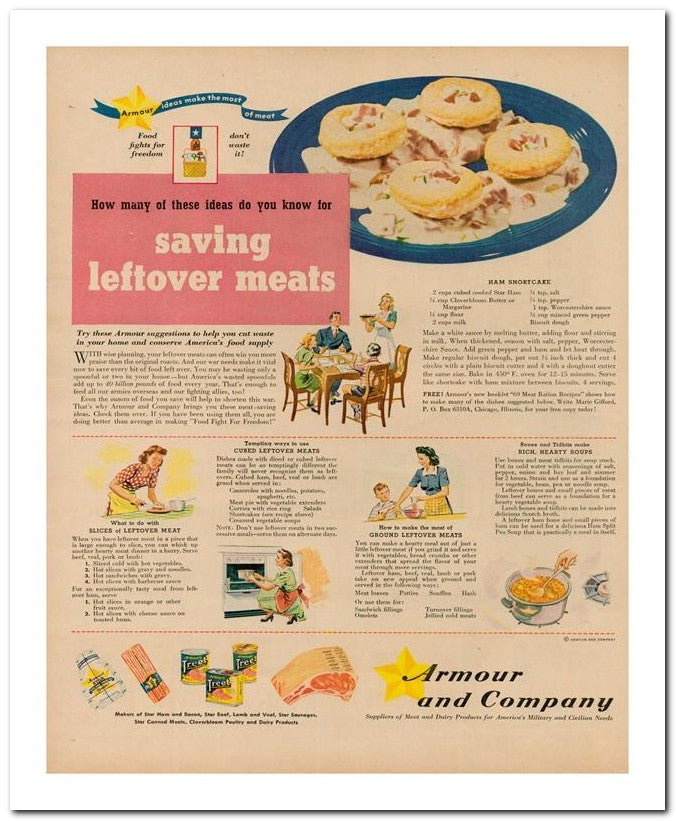 8x10 Vintage Ad 1944 Leftover Meats 02062502821