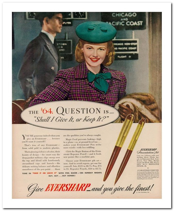 8x10 Vintage Ad 1944 Give Eversharp And You 02062502954