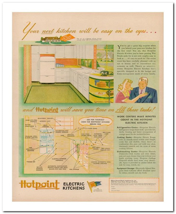8x10 Vintage Ad 1944 And Hotpoint Will Save You Time On All Thes 02062503023